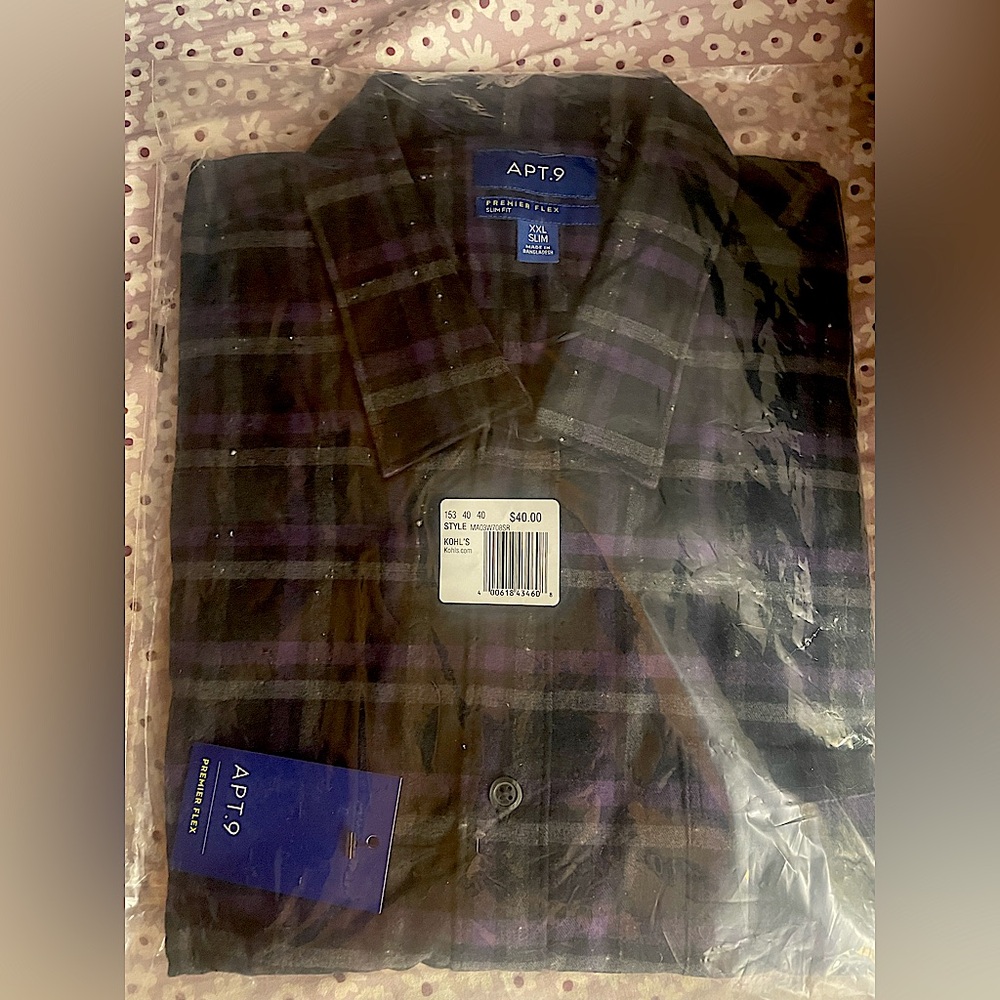 APT. 9 Premier Flex -Purple/Black/White Plaid Button Up - XXL Slim Fit
